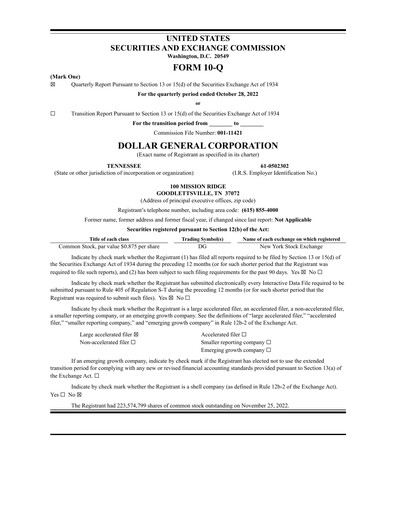 Thumbnail Dollar General Quarterly Report 2022-q3