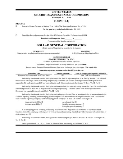 Thumbnail Dollar General Quarterly Report 2025-q3