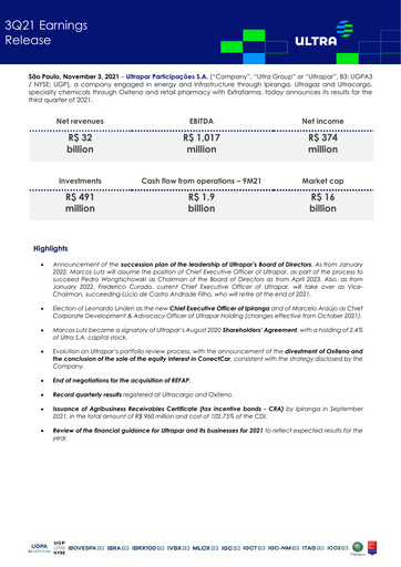 Miniature Ultrapar Participacoes Rapport trimestriel 2021-q3