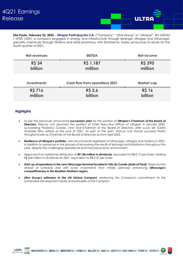 Miniature Ultrapar Participacoes Rapport trimestriel 2021-q4