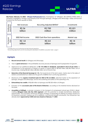 Miniature Ultrapar Participacoes Rapport trimestriel 2022-q4