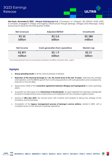 Miniature Ultrapar Participacoes Rapport trimestriel 2023-q3