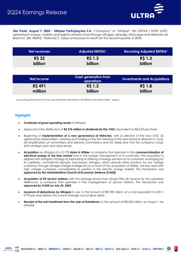 Miniature Ultrapar Participacoes Rapport trimestriel 2024-q2