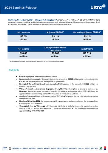 Miniature Ultrapar Participacoes Rapport trimestriel 2024-q3