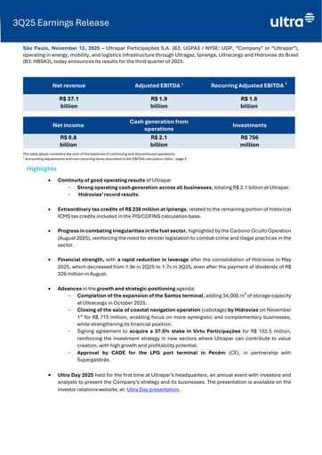 Miniature Ultrapar Participacoes Rapport trimestriel 2025-q3