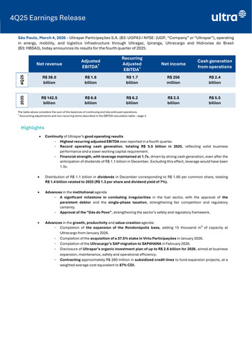 Miniature Ultrapar Participacoes Rapport trimestriel 2025-q4