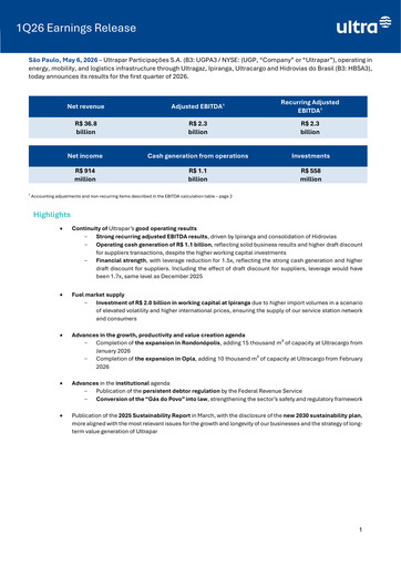 Thumbnail Ultrapar Participacoes Quarterly Report 2026-q1