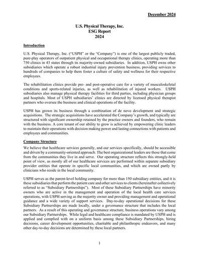 Vorschaubild U.S. Physical Therapy, Inc. ESG-Bericht 2024