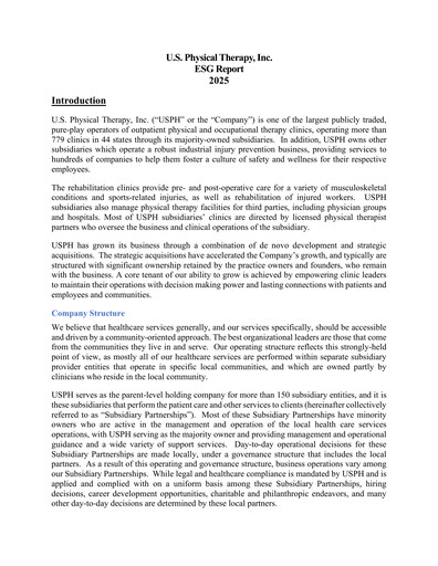 Vorschaubild U.S. Physical Therapy, Inc. ESG-Bericht 2025