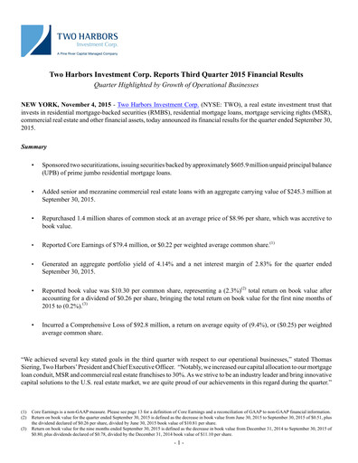 Thumbnail Two Harbors Investment
 Quarterly Report 2015-q3