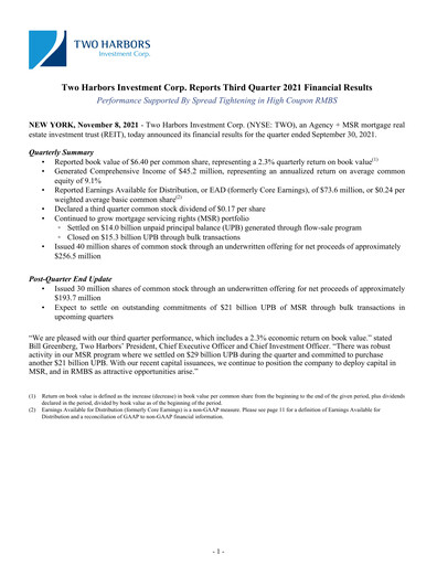 Thumbnail Two Harbors Investment
 Quarterly Report 2021-q3