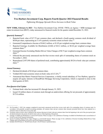 Thumbnail Two Harbors Investment
 Quarterly Report 2022-q4