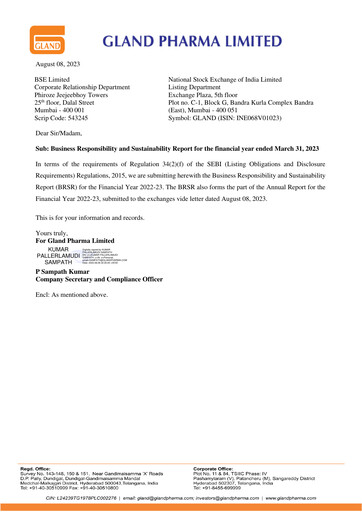 Thumbnail Gland Pharma
 ESG Report 2023