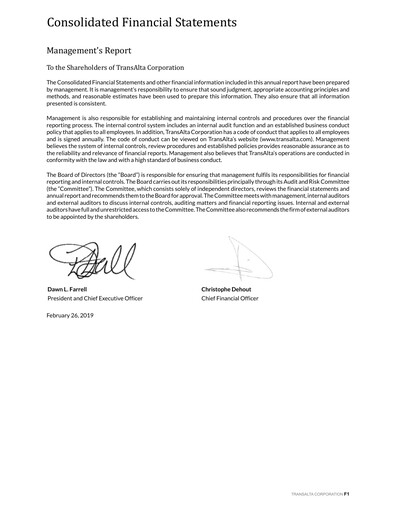 Thumbnail TransAlta Financial Statement 2018