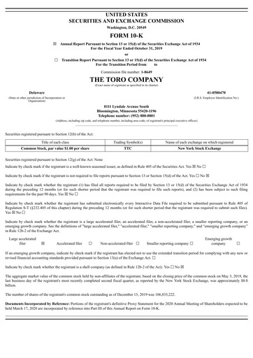 Thumbnail The Toro Company
 Annual Report 2019