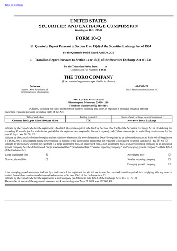 Thumbnail The Toro Company
 Quarterly Report 2021-q2
