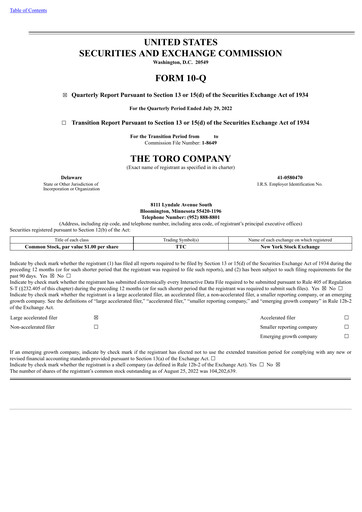 Thumbnail The Toro Company
 Quarterly Report 2022-q3