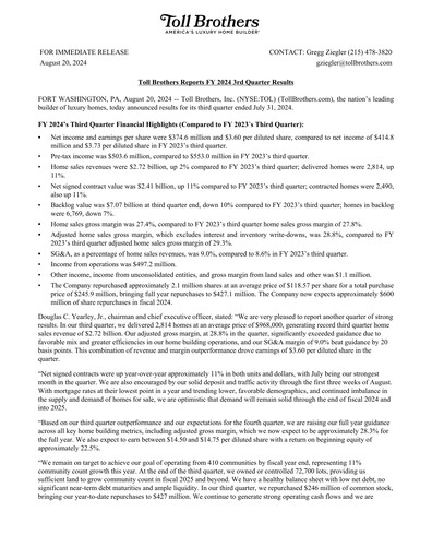 Thumbnail Toll Brothers
 Quarterly Report 2024-q3