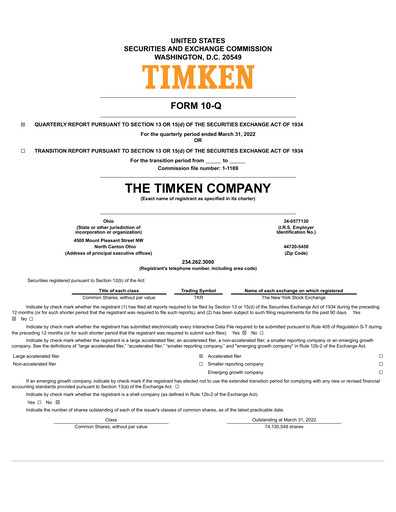 Thumbnail Timken Company
 Quarterly Report 2022-q1