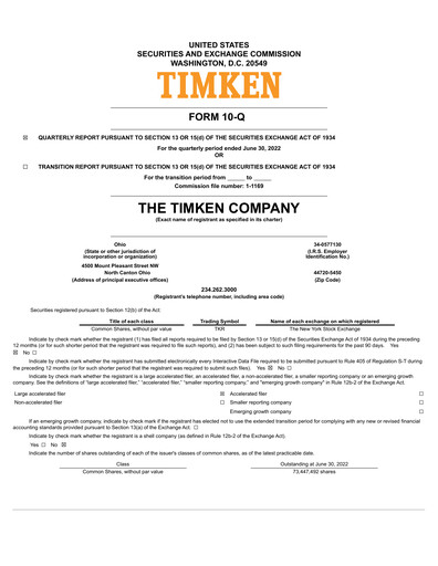 Thumbnail Timken Company
 Quarterly Report 2022-q2