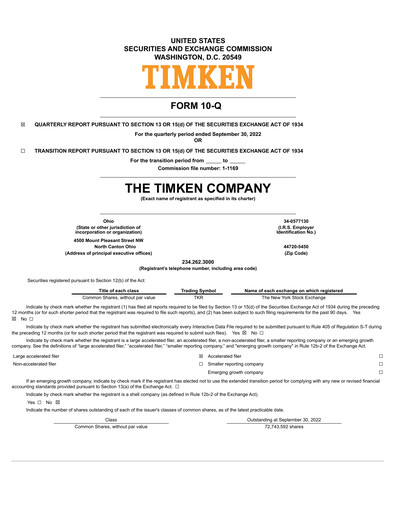Thumbnail Timken Company
 Quarterly Report 2022-q3