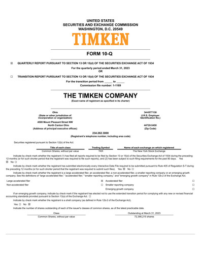 Thumbnail Timken Company
 Quarterly Report 2023-q1