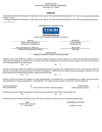 Thumbnail Thor Industries
 Quarterly Report 2017-q1