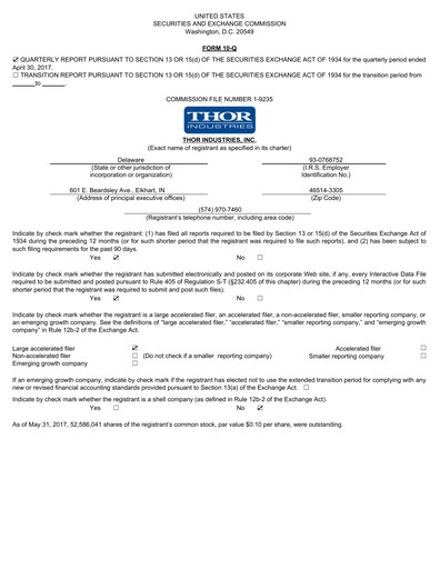 Thumbnail Thor Industries
 Quarterly Report 2017-q3