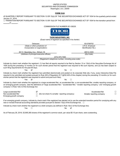 Thumbnail Thor Industries
 Quarterly Report 2018-q2