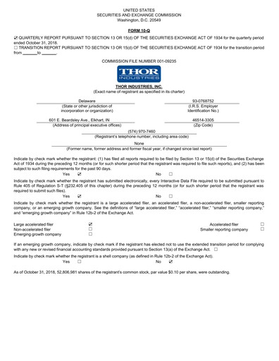 Thumbnail Thor Industries
 Quarterly Report 2019-q1