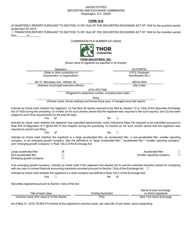 Thumbnail Thor Industries
 Quarterly Report 2019-q3