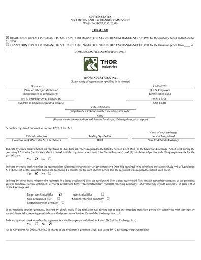 Thumbnail Thor Industries
 Quarterly Report 2021-q1