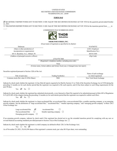 Thumbnail Thor Industries
 Quarterly Report 2022-q1
