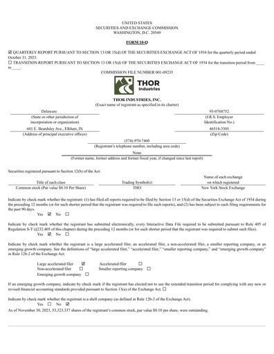Thumbnail Thor Industries
 Quarterly Report 2024-q1