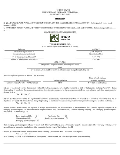 Thumbnail Thor Industries
 Quarterly Report 2024-q2