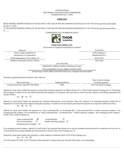Thumbnail Thor Industries
 Quarterly Report 2025-q1