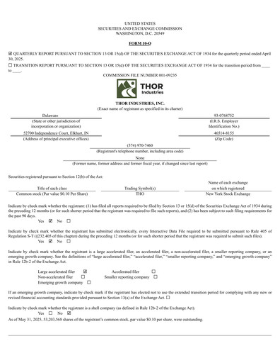 Thumbnail Thor Industries
 Quarterly Report 2025-q3