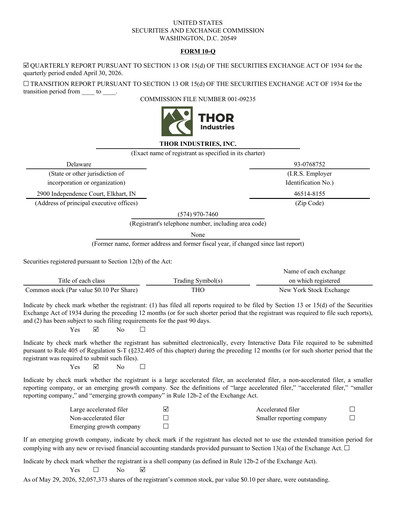 Thumbnail Thor Industries
 Quarterly Report 2026-q3