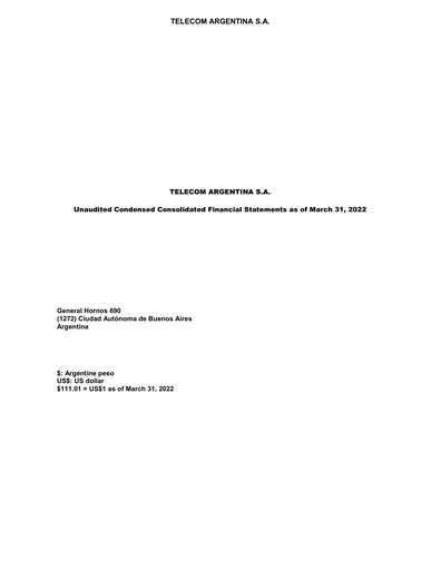 Thumbnail Telecom Argentina
 Financial Statement 2022-q1