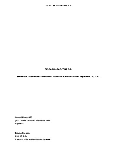 Thumbnail Telecom Argentina
 Financial Statement 2022-q3
