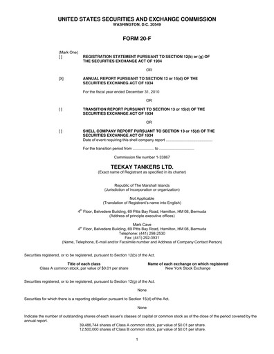 Thumbnail Teekay Tankers Annual Report 2010
