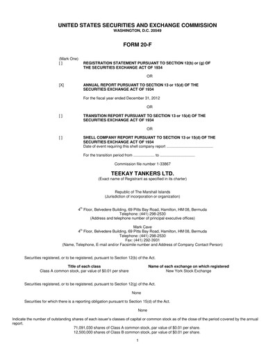 Thumbnail Teekay Tankers Annual Report 2012