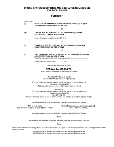 Thumbnail Teekay Tankers Annual Report 2013