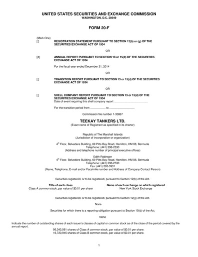 Thumbnail Teekay Tankers Annual Report 2014