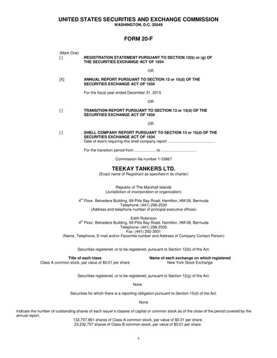 Thumbnail Teekay Tankers Annual Report 2015