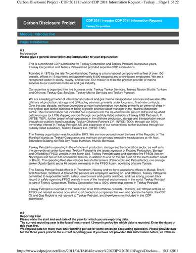 Thumbnail Teekay Tankers ESG Report 2011
