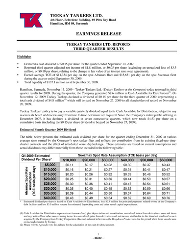 Thumbnail Teekay Tankers Quarterly Report 2009-q3