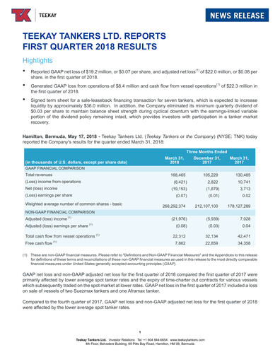 Thumbnail Teekay Tankers Quarterly Report 2018-q1
