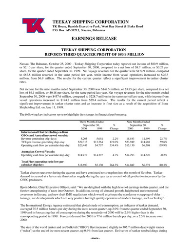 Thumbnail Teekay Quarterly Report 2000-q3