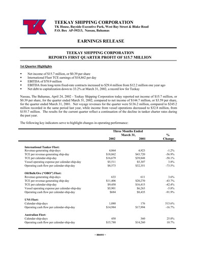 Thumbnail Teekay Quarterly Report 2002-q1
